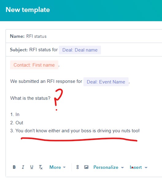 RFI follow up email template in HubSpot - send automatically 